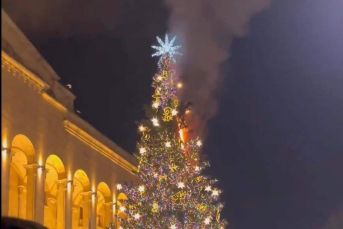 В новогоднюю ночь в результате фейерверка загорелась главная елка Тбилиси