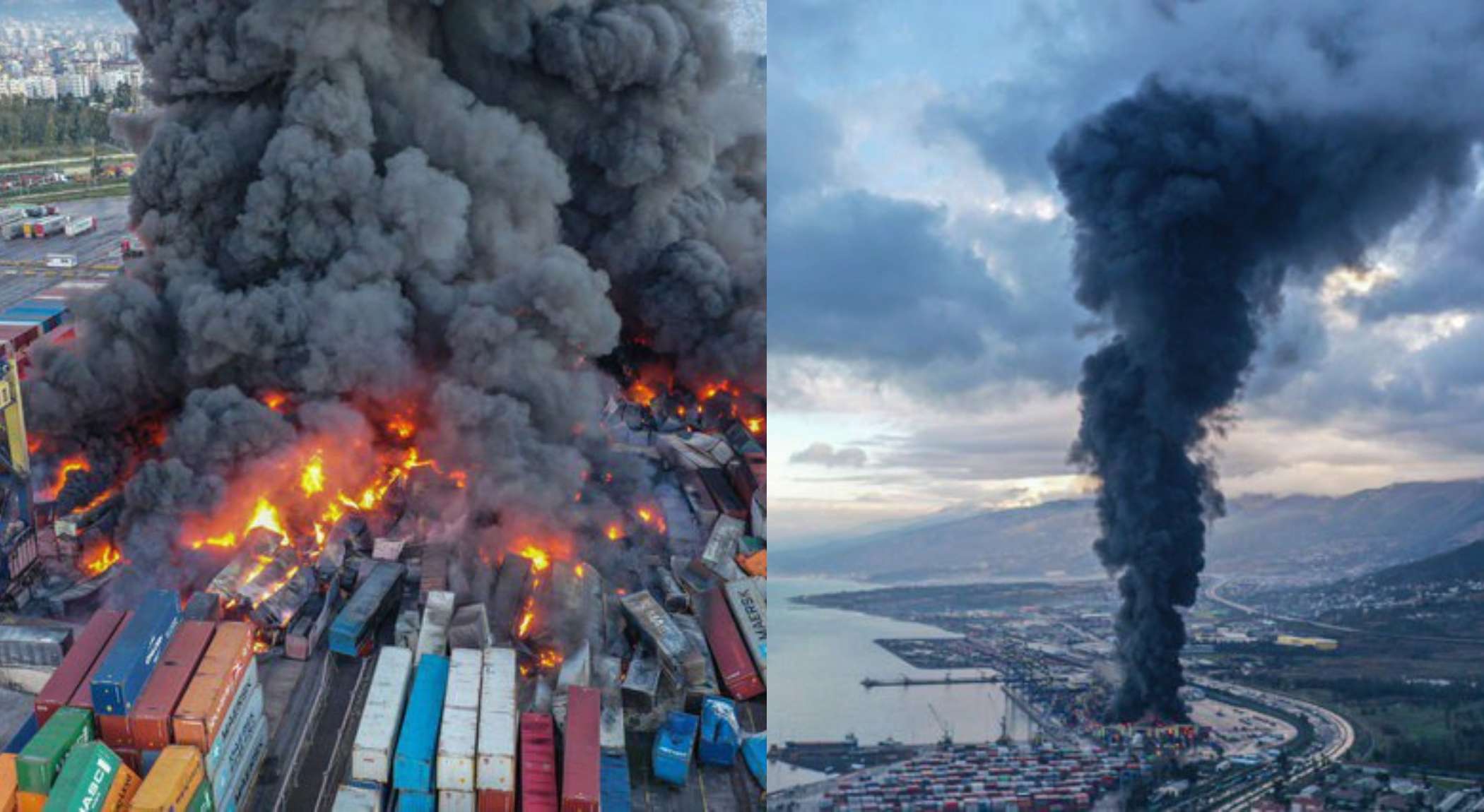 The fire continues in the port of Iskanderun, Turkey