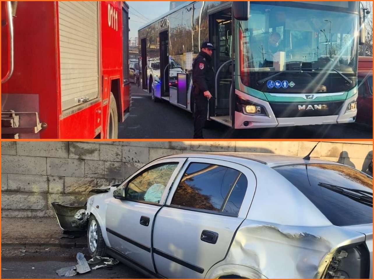 Բուսաբանական այգու մոտ բախվել են «Opel» մակնիշի ավտոմեքենան և թիվ 35 երթուղին սպասարկող «MAN» մակնիշի ավտոբուսը