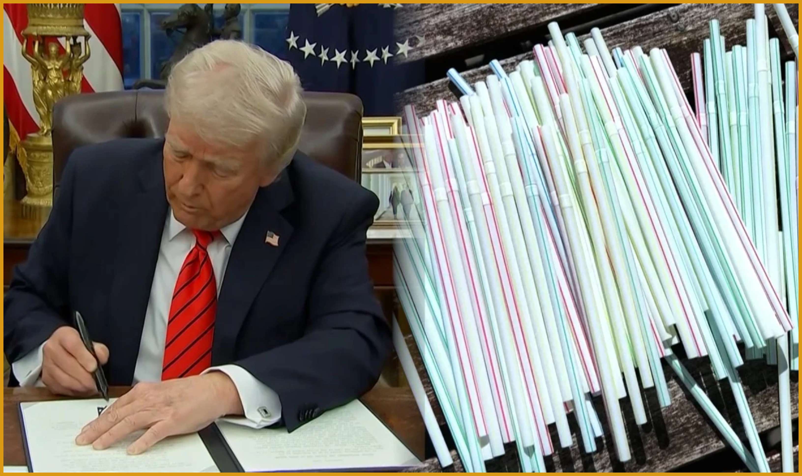 Trump returns to plastic "straws"