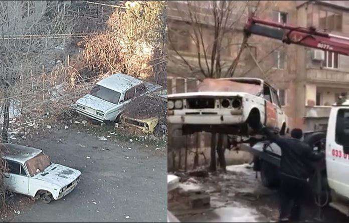 Քանաքեռ-Զեյթունում բակային տարածքից տարհանվել են մետաղական ջարդոնի վերածված մեքենաները
