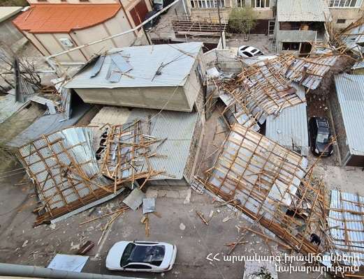 Из-за сильного ветра дерево упало на автомобили