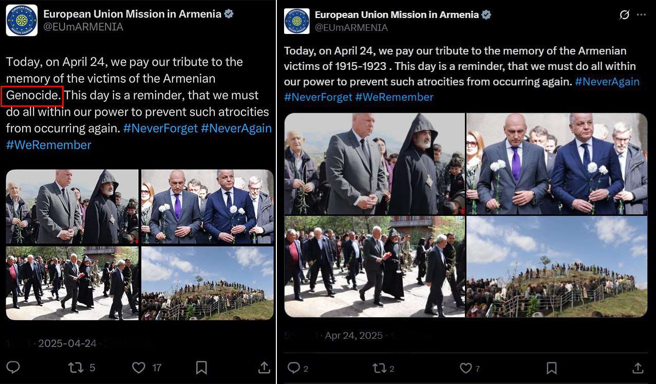 «Ցինիզմ և ստորություն»․ Զախարովան՝ ՀՀ-ում ԵՄ-ի ներկայացուցչության գրառումից «Ցեղասպանություն» բառը հանելու մասին