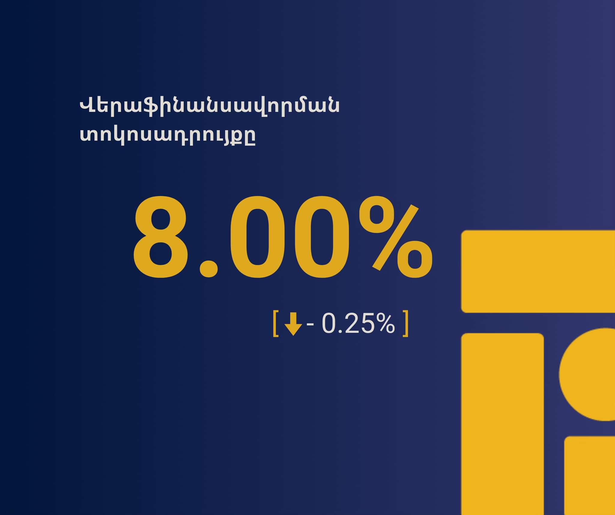 Վերաֆինանսավորման տոկոսադրույքն իջեցվել է