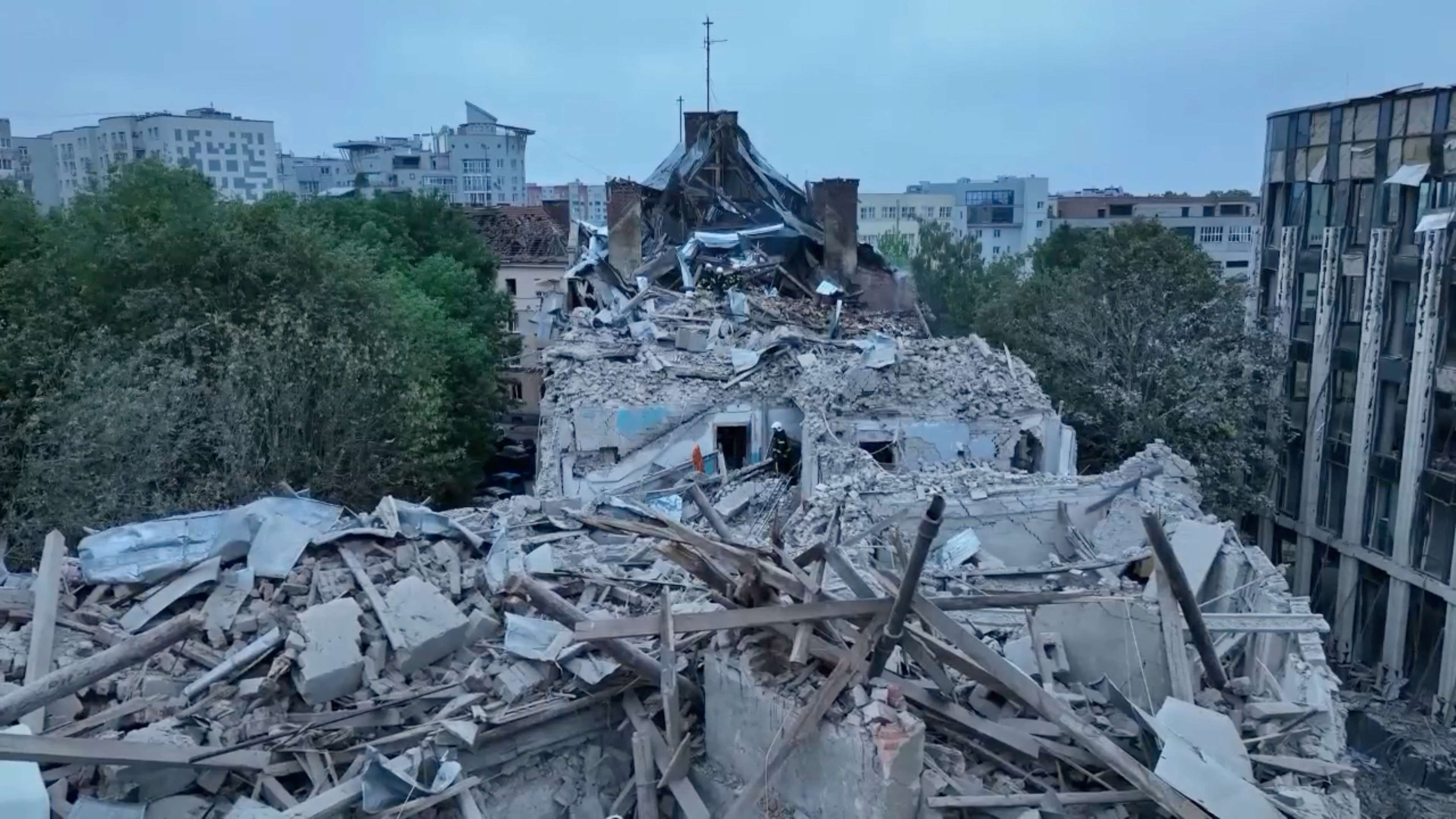 About 100 apartments were damaged by the bombing of Lviv